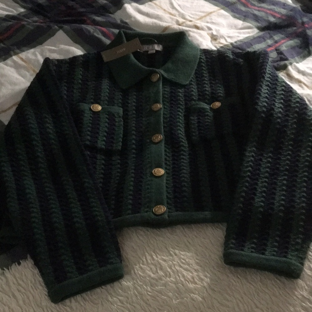 J. Crew Green and Navy Striped Sweater - Picture 2 of 7